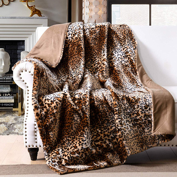 Store Gray Cheetah Runner Faux Fur Throw Rug & Feather Lamp Shade Cozy Glam Bundle